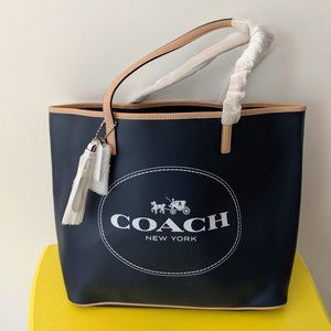 Coach Metro Tote - New -Saffiano Leather Navy Horse Carriage Logo